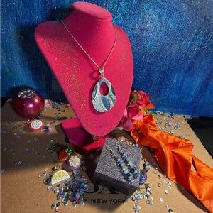 Vintage Chic Silver and Blue Teardrop Necklace and new beaded drop earrings